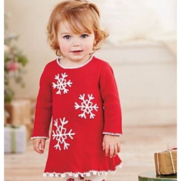 Hanna Anderson snowflake Red and white 
sweater dress Like New Size 60 2m 3m 6m - Picture 6 of 10